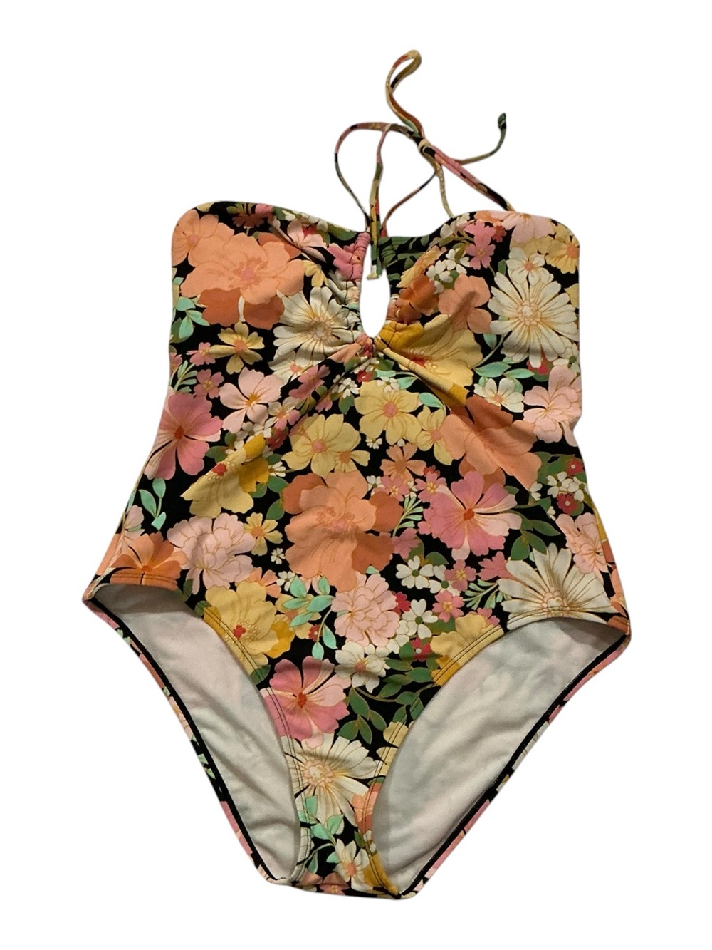 Shade & Shore Multicolor Floral Halter Keyhole bandeau One-Piece Swimsuit sz L